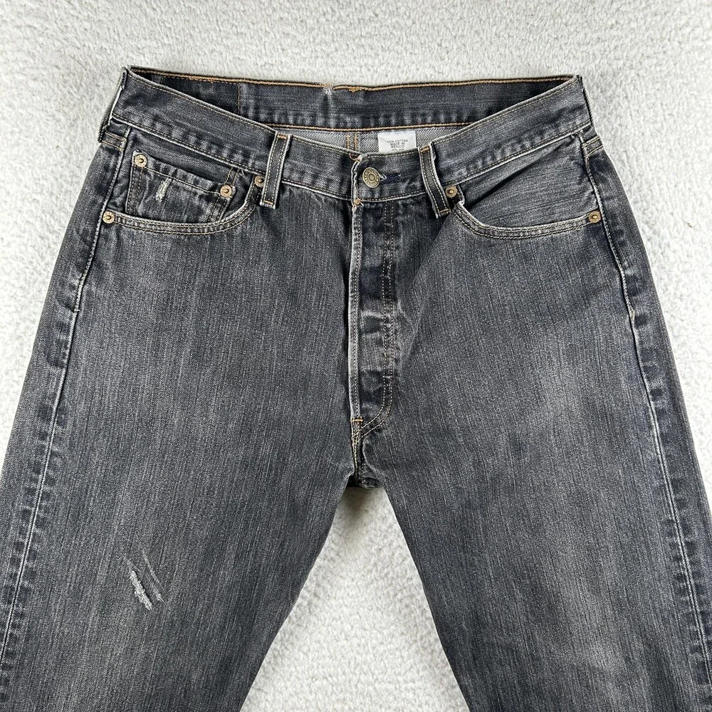 Levis 501XX Jeans Mens 31x30 Charcoal Gray Denim Straight Button Fly Irregular